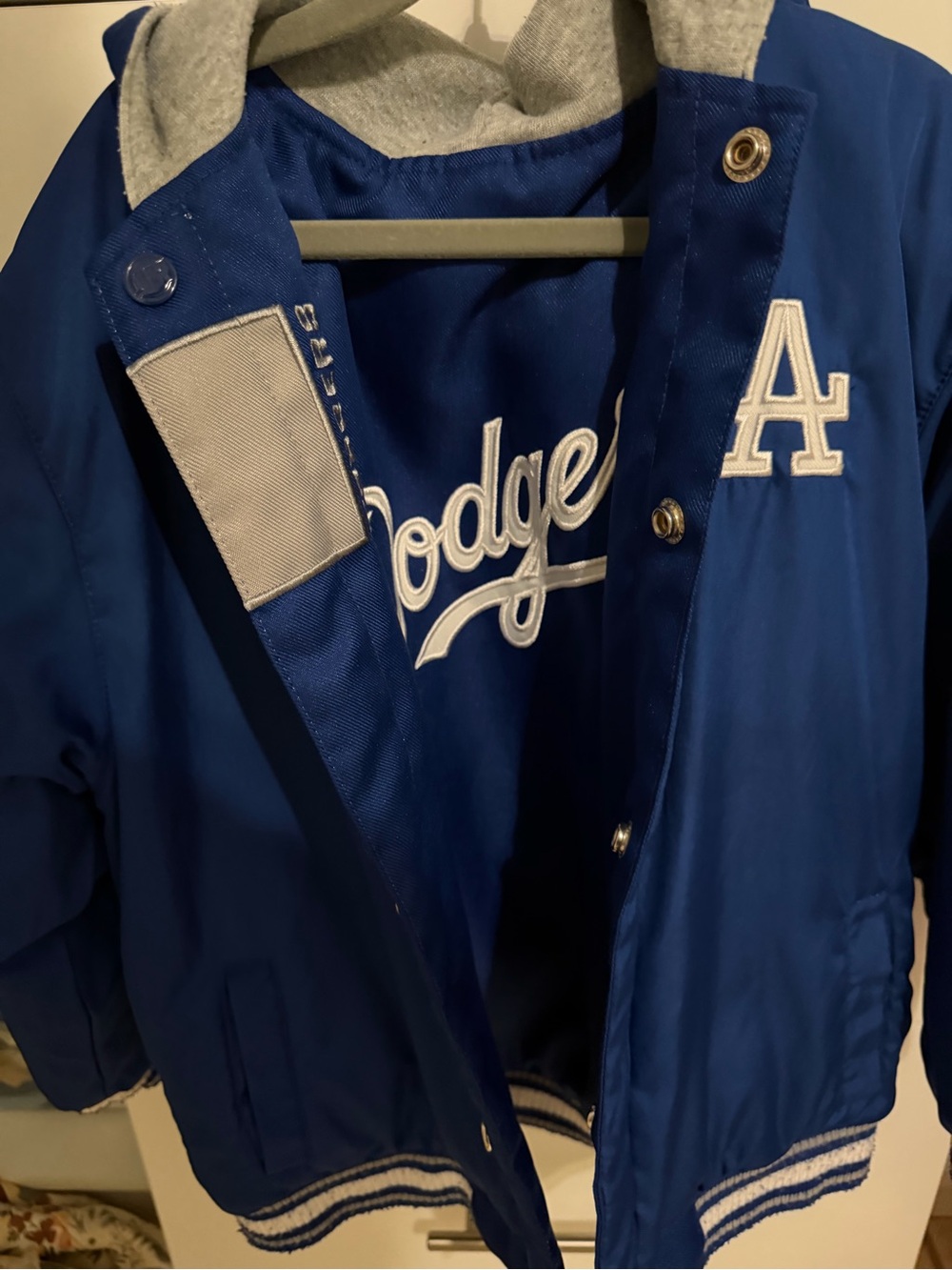 Kids Blue 'Dodgers' Letterman Jacket with Hood